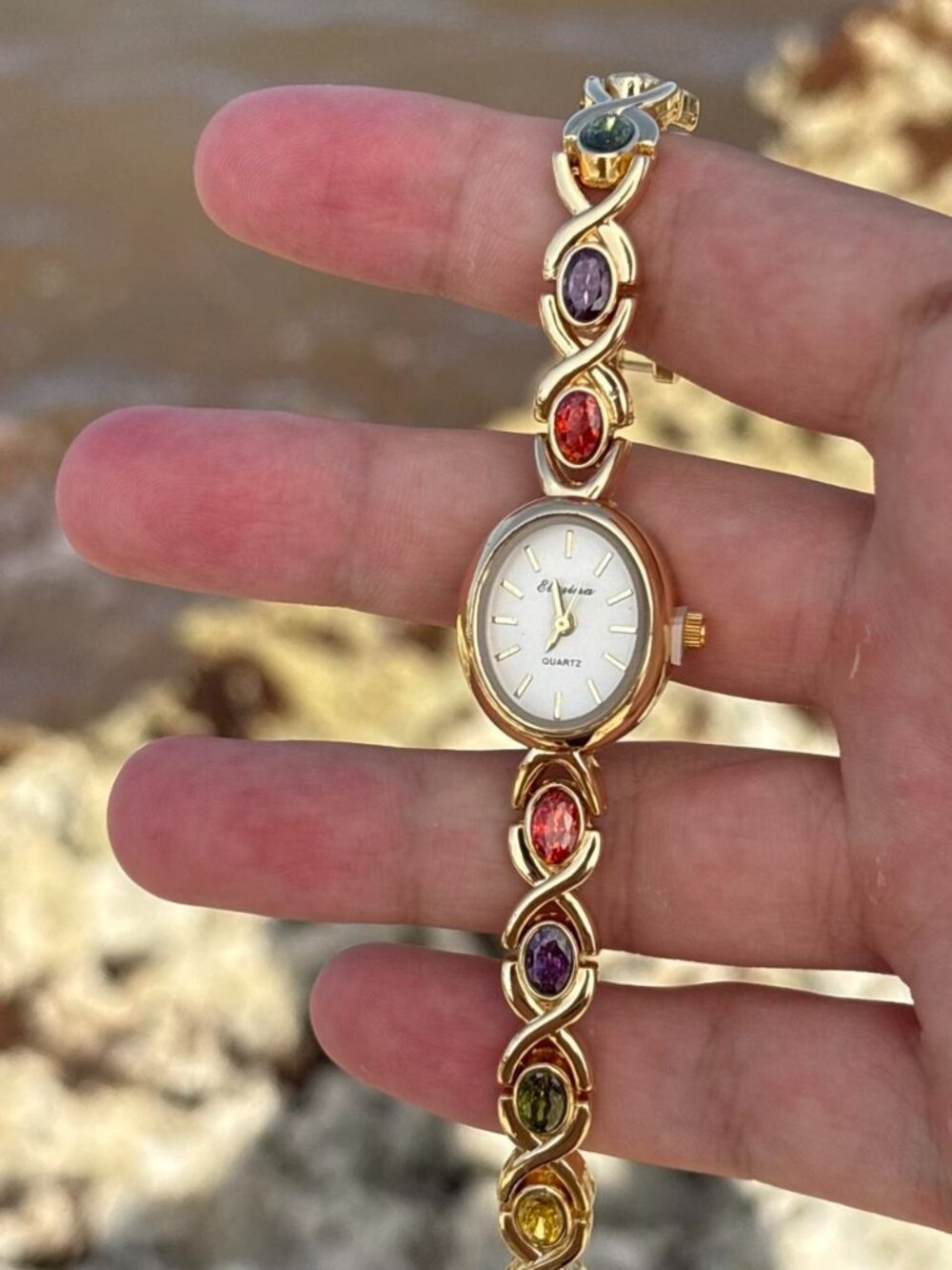Cute Gold Multicolor Gemstone Bracelet Watch